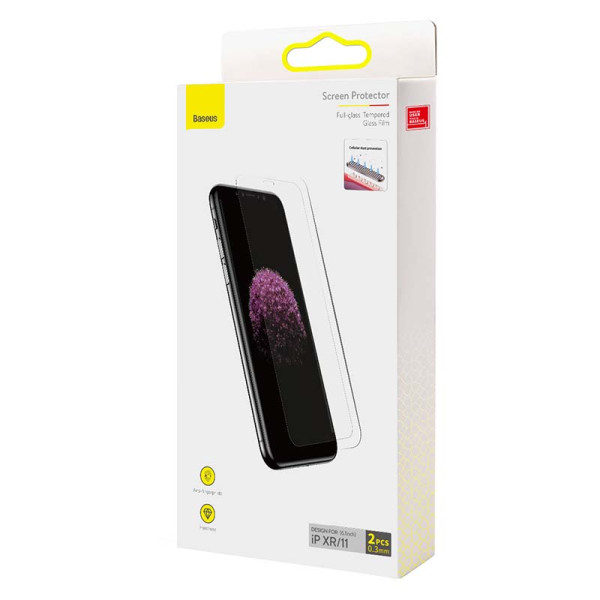 Baseus 03 mm viso stiklo grūdinto stiklo plėvelė 2 vnt pakuotė skirta iPhone XR/11 61 colio