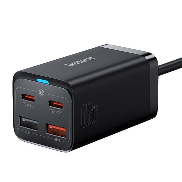 Greitas įkroviklis Baseus GaN3 Pro 2x USB-C 2x USB 65W juodas