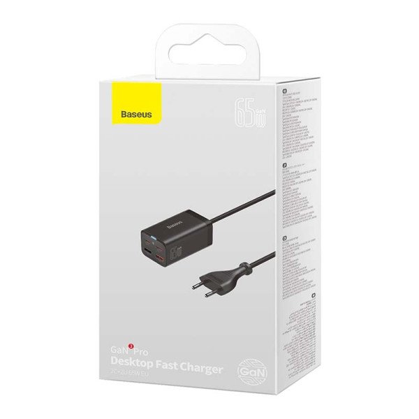 Greitas įkroviklis Baseus GaN3 Pro 2x USB-C 2x USB 65W juodas