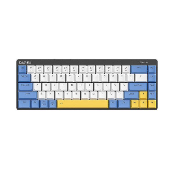 Belaidė mechaninė klaviatūra Dareu EK868 Bluetooth balta mėlyna ir geltona