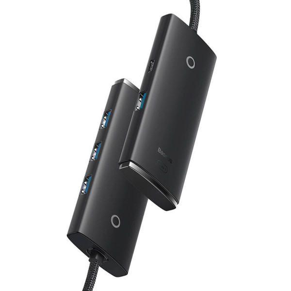 „Baseus Lite“ serijos šakotuvas 4 viename USB-C iki 4 x USB 30 + USB-C 25 cm juodas