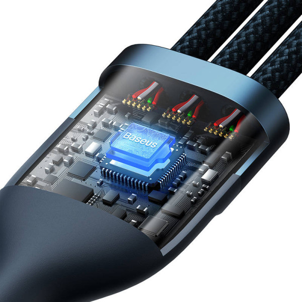3in1 USB laidas „Baseus Flash“ serija USB-C + mikro USB + „Lightning“ 100 W 12 m mėlyna