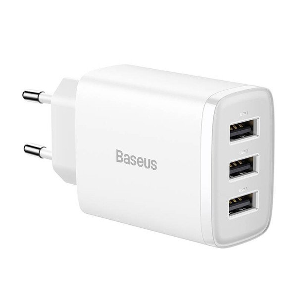 „Baseus“ kompaktiškas greitas įkroviklis 3x USB 17 W balta