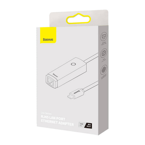 „Baseus Lite“ serijos USB-C–RJ45 tinklo adapteris 100 Mbps juodas