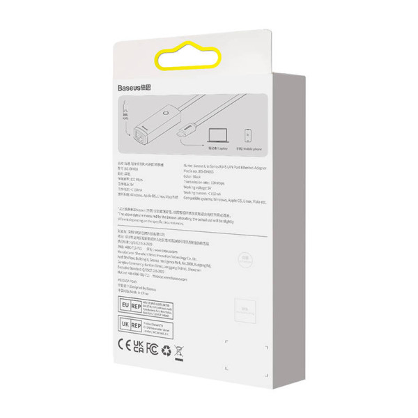 „Baseus Lite“ serijos USB-C–RJ45 tinklo adapteris 100 Mbps juodas