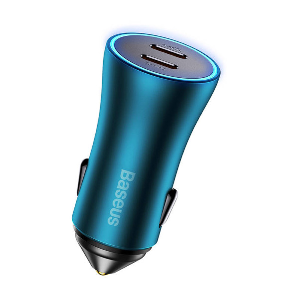 Baseus Golden Contactor Pro automobilinis įkroviklis 2x USB-C 40W mėlyna