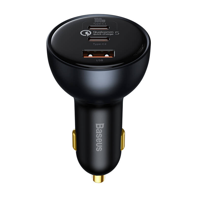 Automobilinis įkroviklis Baseus Qualcomm USB 2x USB-C 160 W pilka Automobilinis įkroviklis Baseus Qualcomm USB 2x USB-C 160 W pilka