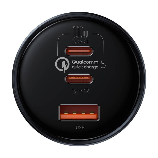 Automobilinis įkroviklis Baseus Qualcomm USB 2x USB-C 160 W pilka