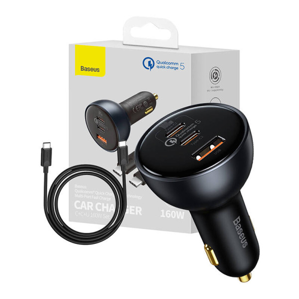 Automobilinis įkroviklis Baseus Qualcomm USB 2x USB-C 160 W pilka