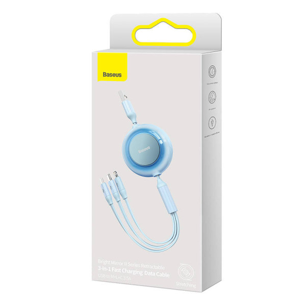 „Baseus Bright Mirror 2“ USB 3 viename laidas skirtas mikro USB / USB-C / Lightning 35 A 11 m dangaus mėlynas