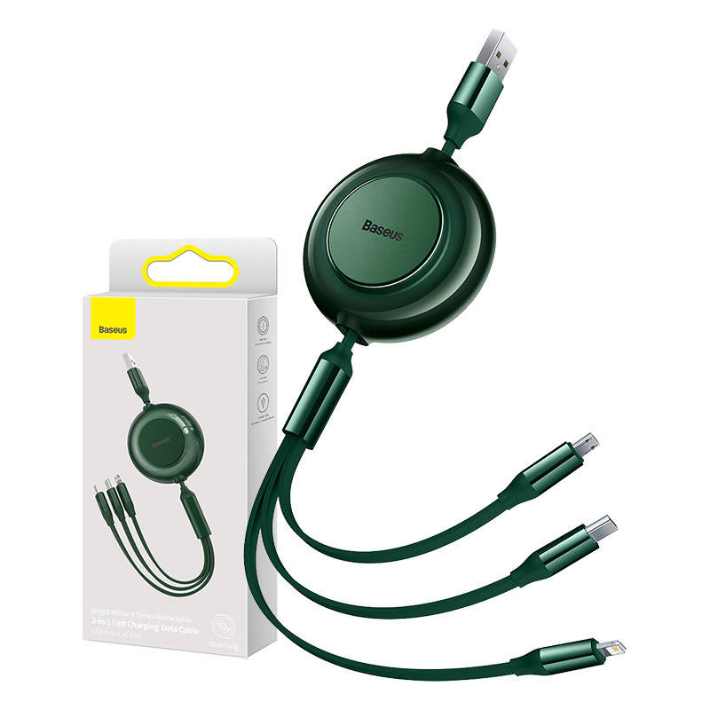 „Baseus Bright Mirror 2“ USB „trys viename“ laidas skirtas mikro USB / USB-C / „Lightning 35A“ 11 m ža „Baseus Bright Mirror 2“ USB „trys viename“ laidas skirtas mikro USB / USB-C / „Lightning 35A“ 11 m ža