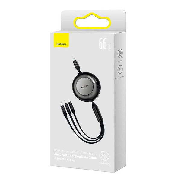 „Baseus Bright Mirror 3“ USB 3 viename laidas skirtas mikro USB / USB-C / Lightning 66 W / 2A 11 m juodas
