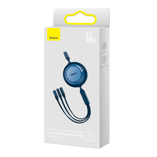 „Baseus Bright Mirror 3“ USB „trys viename“ laidas skirtas mikro USB / USB-C / „Lightning“ 66 W / 2A 11 m