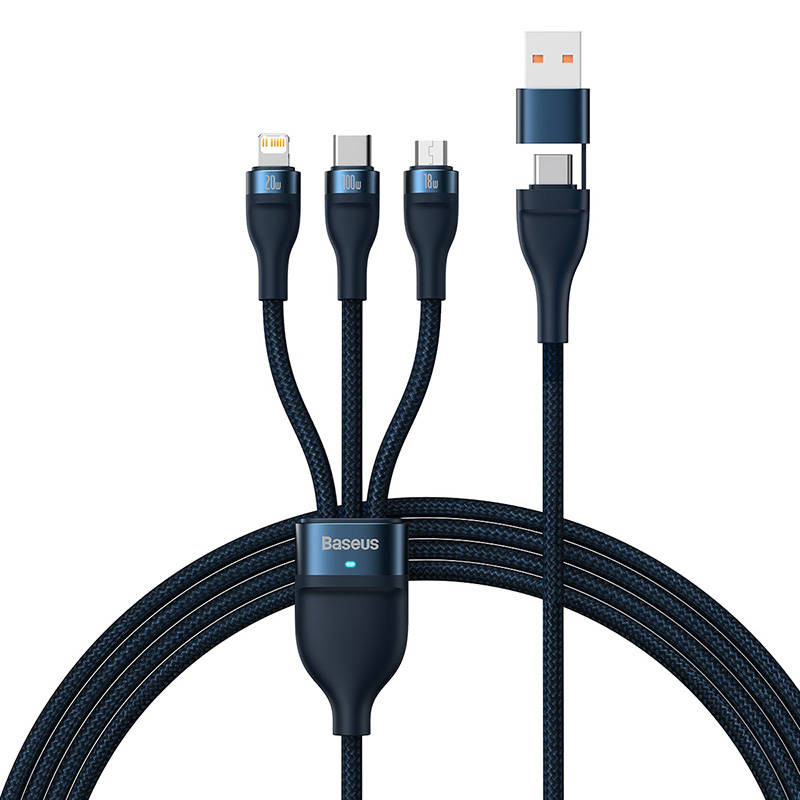 3 viename USB laidas „Baseus Flash Series 2“ USB-C + mikro USB + „Lightning“ 100 W 12 m mėlyna 3 viename USB laidas „Baseus Flash Series 2“ USB-C + mikro USB + „Lightning“ 100 W 12 m mėlyna