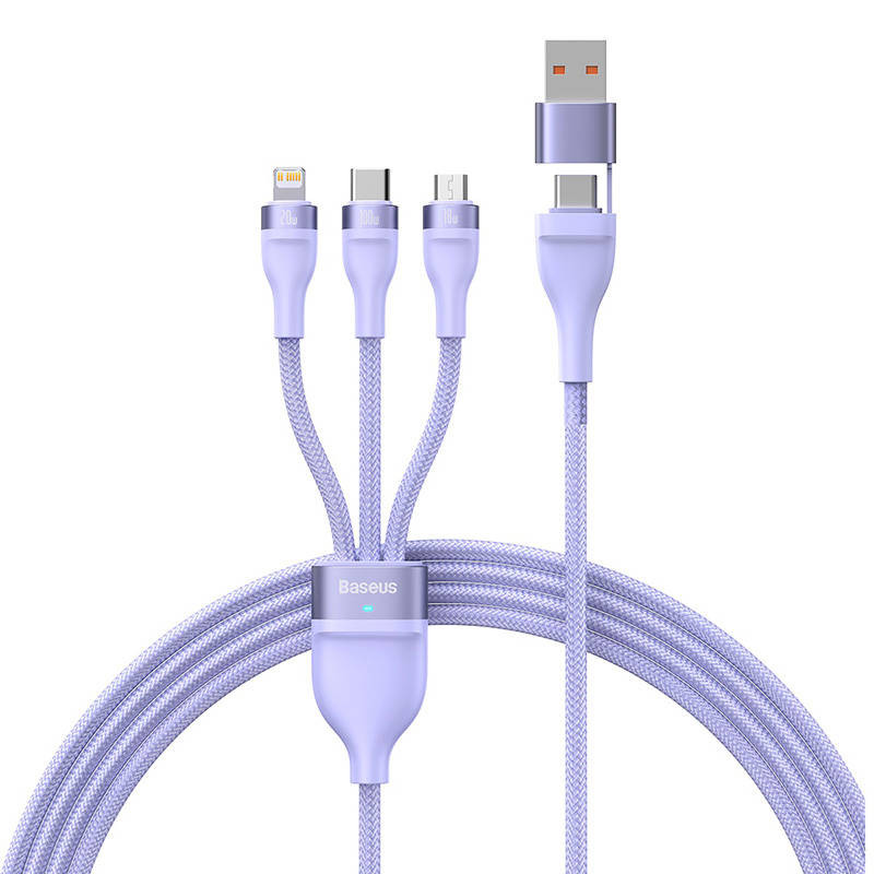 3in1 USB laidas „Baseus Flash Series 2“ USB-C + mikro USB + „Lightning“ 100 W 12 m violetinė 3in1 USB laidas „Baseus Flash Series 2“ USB-C + mikro USB + „Lightning“ 100 W 12 m violetinė