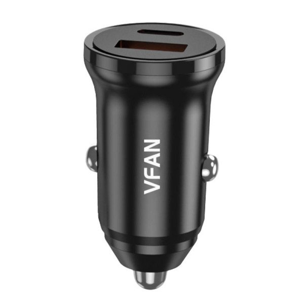 Automobilinis įkroviklis Vipfan C03 USB + USB-C 20W PD + QC 30 juodas