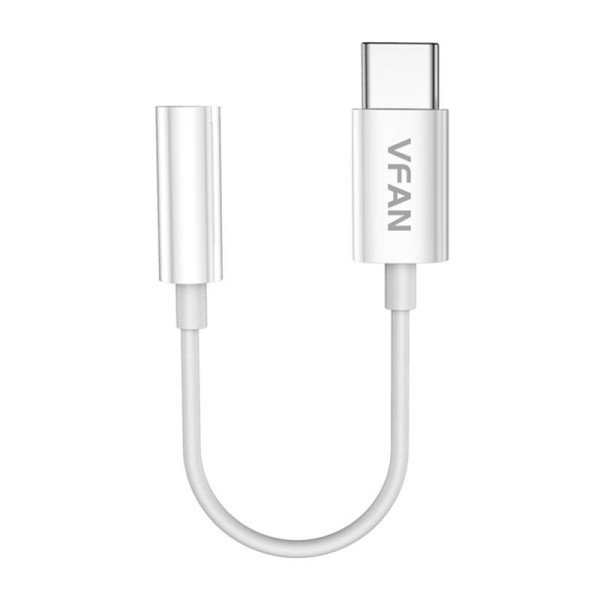 Vipfan L08 USB-C laidas su mini lizdu 35 mm AUX 10 cm baltas