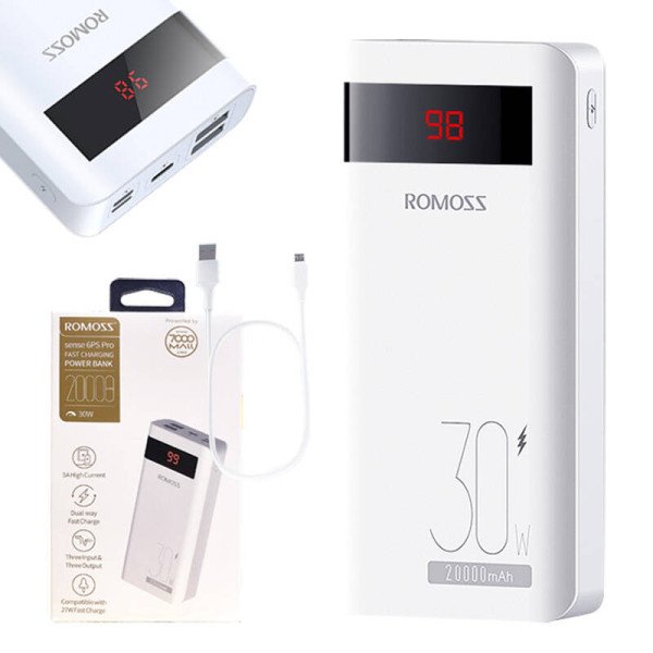 Powerbank Romoss Sense6PS Pro 20000mAh 30W balta