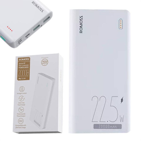 Powerbank Romoss SENSE6F 20000mAh 225W balta