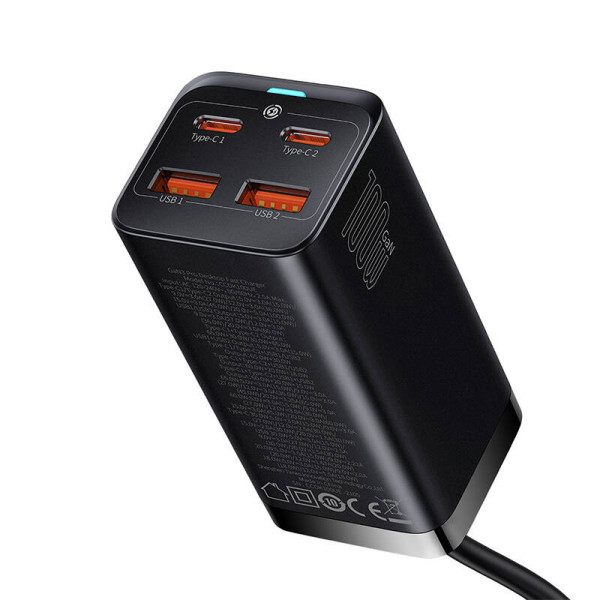 „Baseus GaN3 Pro“ sieninis įkroviklis 2xUSB-C + 2xUSB 100W juodas