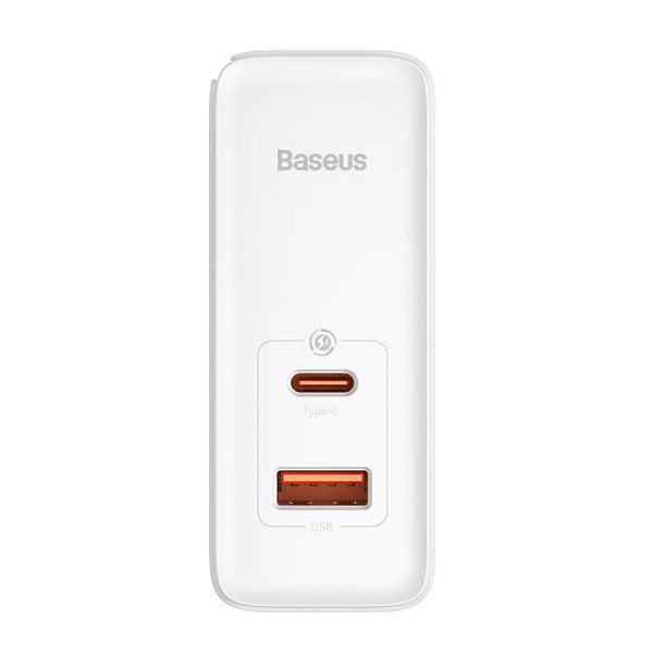 Sieninis įkroviklis Baseus GaN5 Pro USB-C + USB 100W + 1m laidas baltas