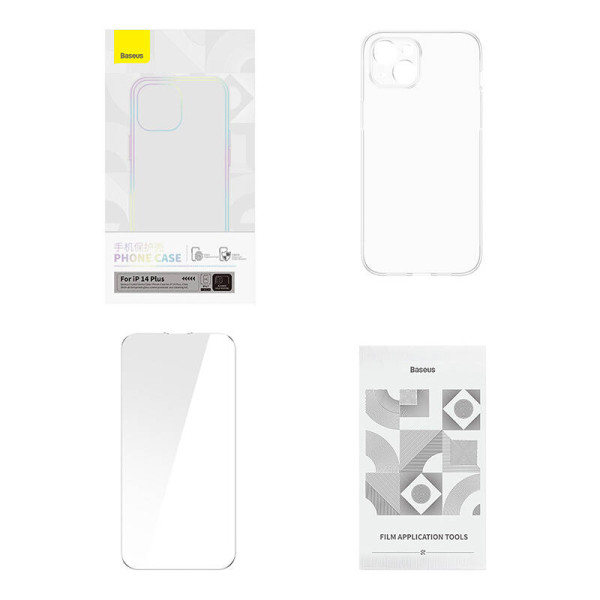 Baseus Crystal serijos dėklas skirtas iPhone 14 Plus + grūdintas stiklas