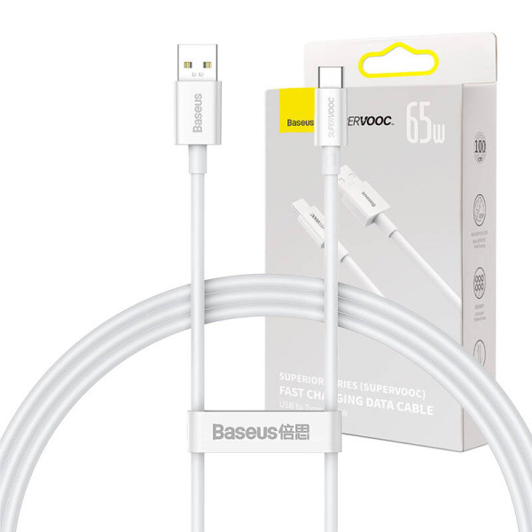 „Baseus Superior“ serijos kabelis iš USB į USB-C 65 W PD 1 m baltas