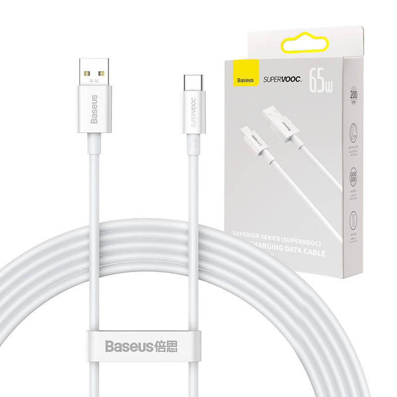 „Baseus Superior“ serijos kabelis iš USB į USB-C 65 W PD 2 m baltas „Baseus Superior“ serijos kabelis iš USB į USB-C 65 W PD 2 m baltas