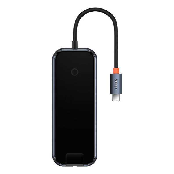 Hub 5in1 Baseus AcmeJoy serijos USB-C iki 2xUSB 30 + USB 20 + USB-C PD + RJ45 tamsiai pilka