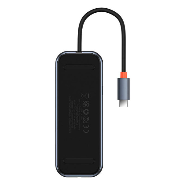 Hub 5in1 Baseus AcmeJoy serijos USB-C iki 2xUSB 30 + USB 20 + USB-C PD + RJ45 tamsiai pilka