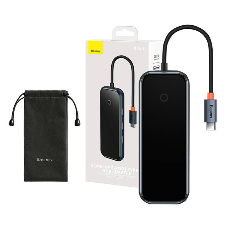 Hub 5in1 Baseus AcmeJoy serijos USB-C iki 2xUSB 30 + USB 20 + USB-C PD + HDMI tamsiai pilka Hub 5in1 Baseus AcmeJoy serijos USB-C iki 2xUSB 30 + USB 20 + USB-C PD + HDMI tamsiai pilka