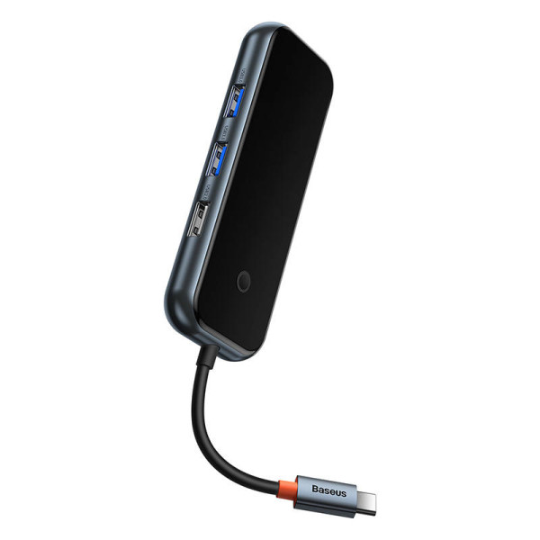 Hub 5in1 Baseus AcmeJoy serijos USB-C iki 2xUSB 30 + USB 20 + USB-C PD + HDMI tamsiai pilka