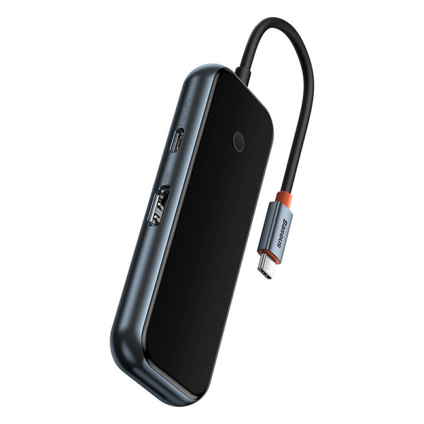 Hub 5in1 Baseus AcmeJoy serijos USB-C iki 2xUSB 30 + USB 20 + USB-C PD + HDMI tamsiai pilka