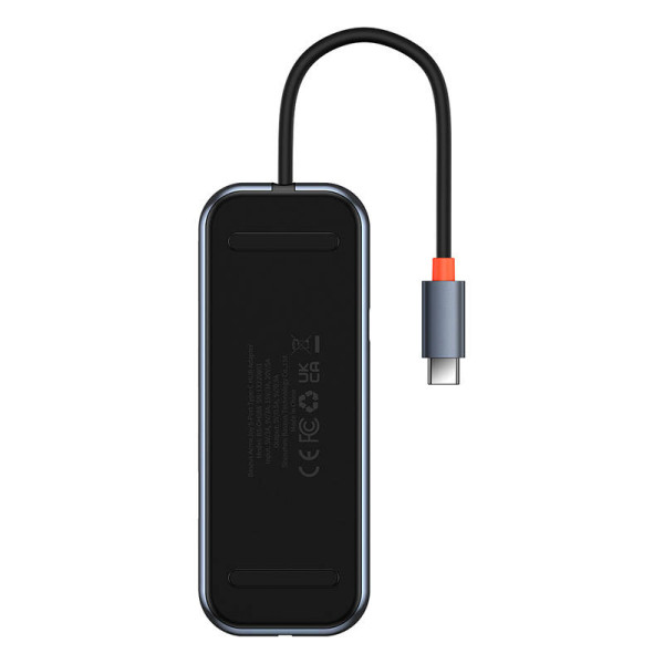 Hub 5in1 Baseus AcmeJoy serijos USB-C iki 2xUSB 30 + USB 20 + USB-C PD + HDMI tamsiai pilka