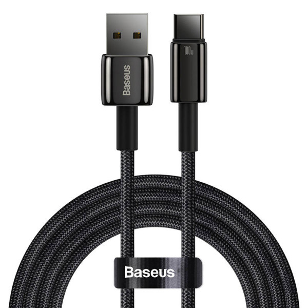„Baseus“ volframo auksinis kabelis iš USB į USB-C 100 W 1 m juodas