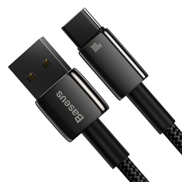 „Baseus“ volframo auksinis kabelis iš USB į USB-C 100 W 1 m juodas