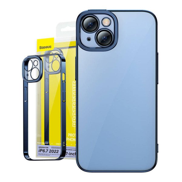 „Baseus Glitter“ skaidrus dėklas ir grūdintas stiklas skirtas „iPhone 14 Plus“ mėlynas