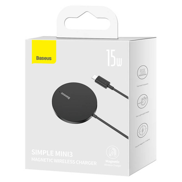 Magnetinis belaidis įkroviklis Baseus Simple Mini3 15W juodas