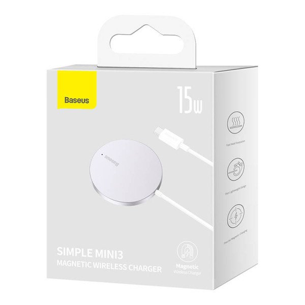 Magnetinis belaidis įkroviklis Baseus Simple Mini3 15W sidabrinis