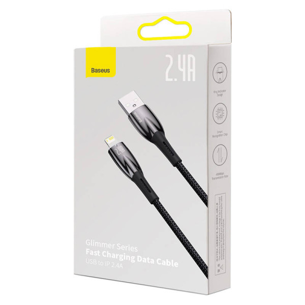 USB laidas skirtas Lightning Baseus Glimmer Series 24A 2m juodas