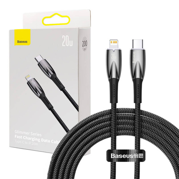USB-C laidas skirtas Lightning Baseus Glimmer Series 20W 2m juodas