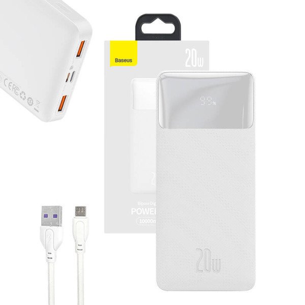 Powerbank Baseus Bipow 10000mAh 20W balta