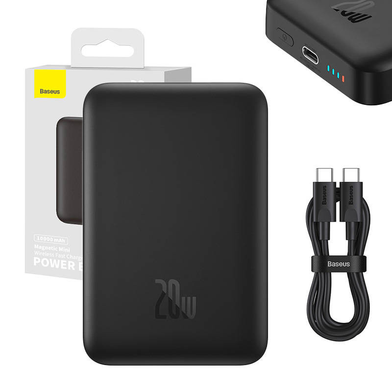 Powerbank Baseus Magnetic Mini 10000mAh USB-C 20W MagSafe juoda Powerbank Baseus Magnetic Mini 10000mAh USB-C 20W MagSafe juoda