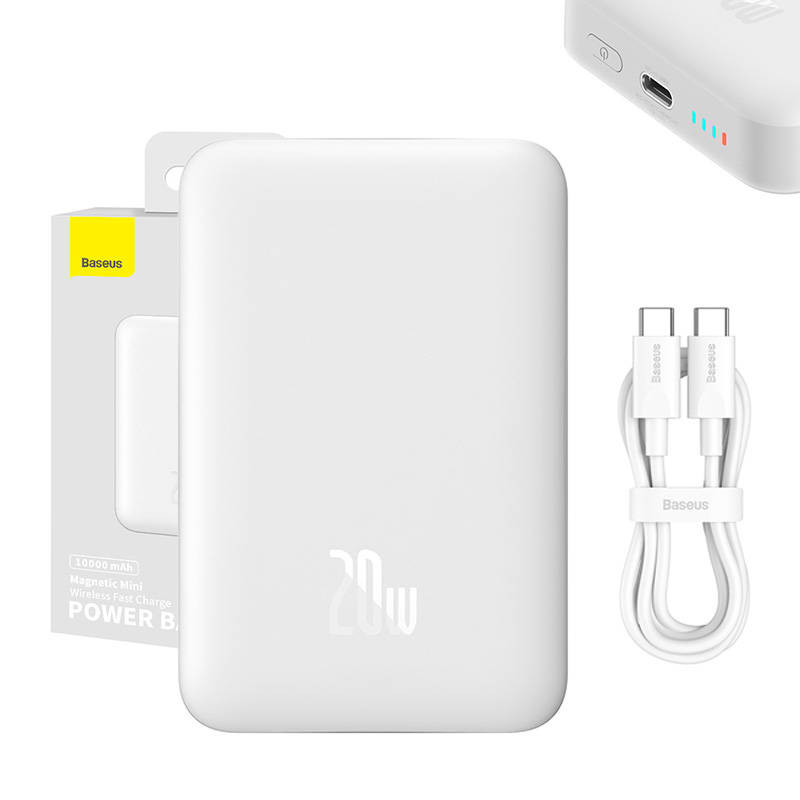 Powerbank Baseus Magnetic 10000mAh USB-C 20W MagSafe balta Powerbank Baseus Magnetic 10000mAh USB-C 20W MagSafe balta