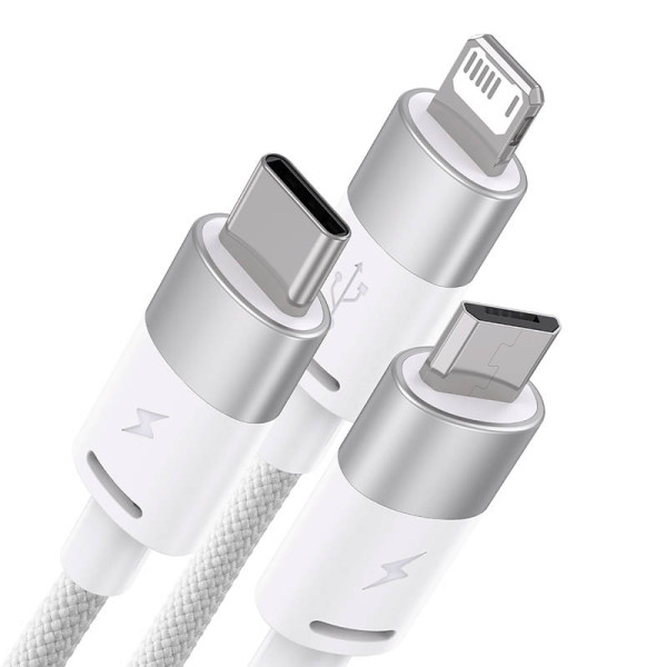 3in1 USB laidas Baseus StarSpeed ​​Series USB-C + Micro + Lightning 35A 12m baltas