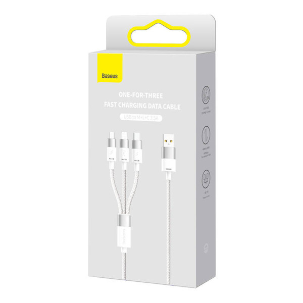 3in1 USB laidas Baseus StarSpeed ​​Series USB-C + Micro + Lightning 35A 12m baltas