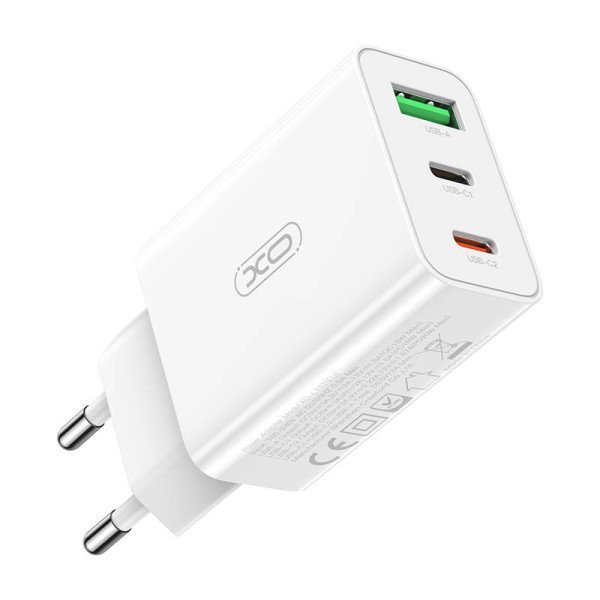 Sieninis įkroviklis XO L101 USB + 2x USB-C PD 20W balta