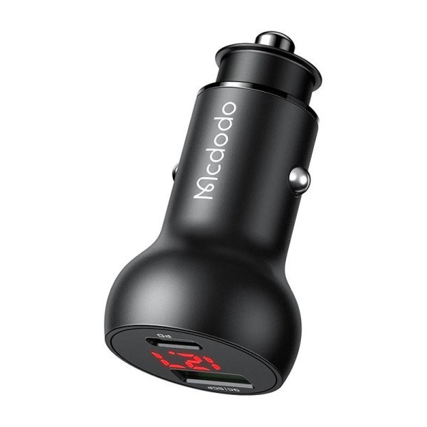 Automobilinis įkroviklis Mcdodo CC-7030 USB + USB-C su ekranu 45 W juodas