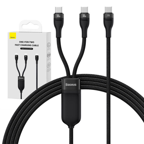 2in1 USB laidas Baseus Flash Series USB-C do USB-C 100W 15m juodas