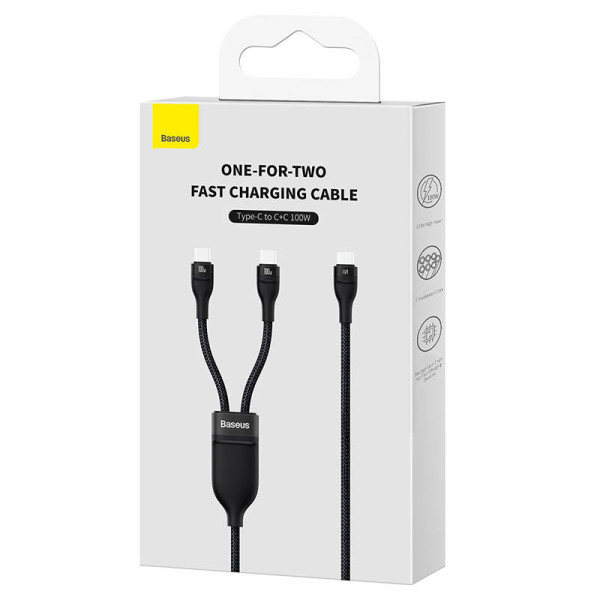 2in1 USB laidas Baseus Flash Series USB-C do USB-C 100W 15m juodas
